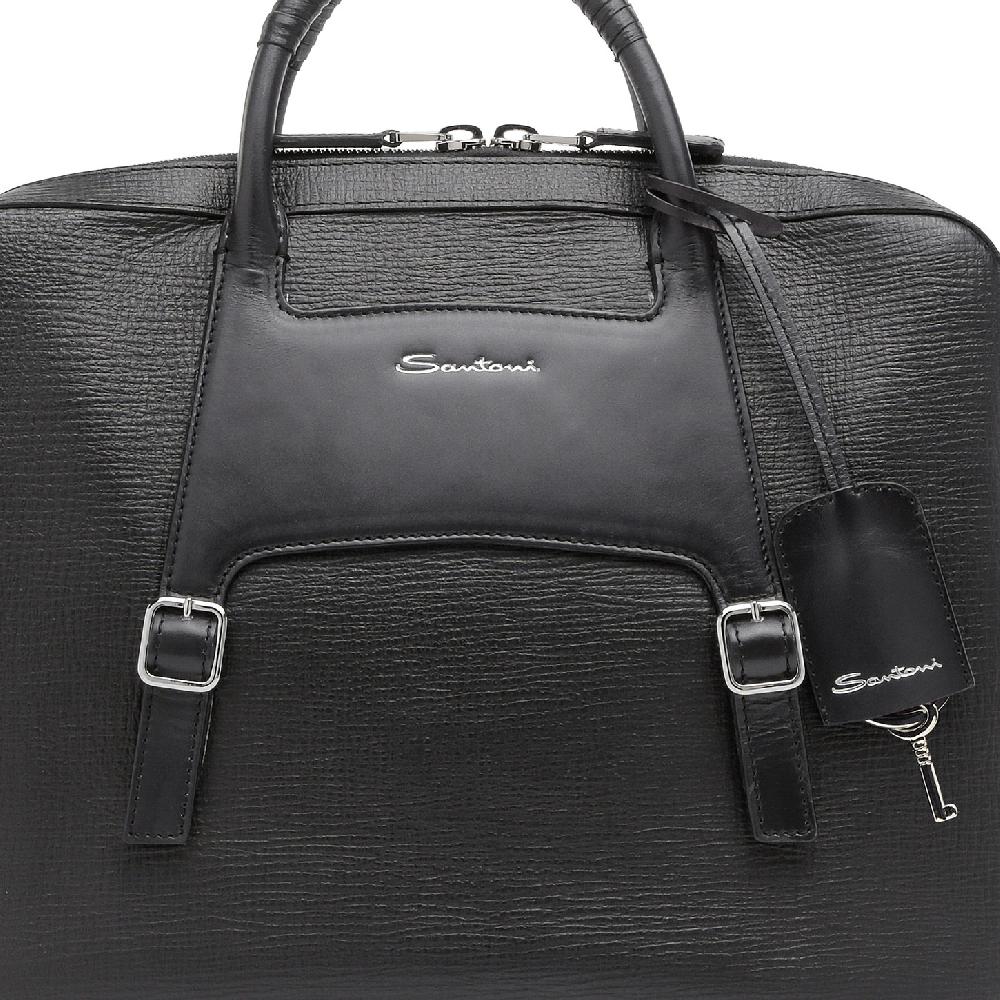 Santoni Briefcase In Pelle Stampata Nera