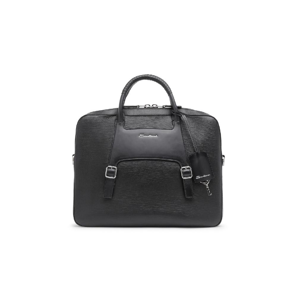 Santoni Briefcase in pelle stampata nera