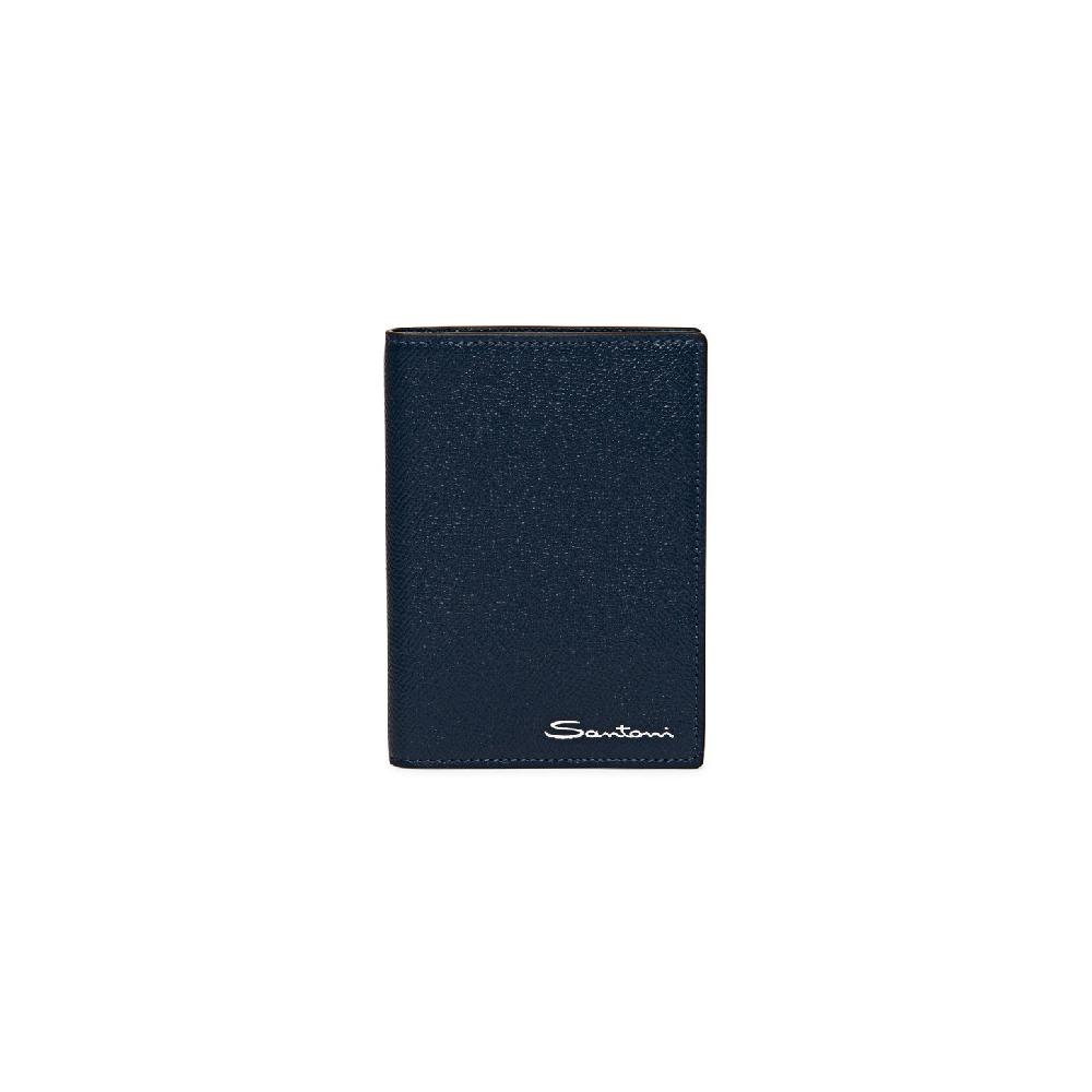 Santoni Custodia per passaporto in saffiano blu