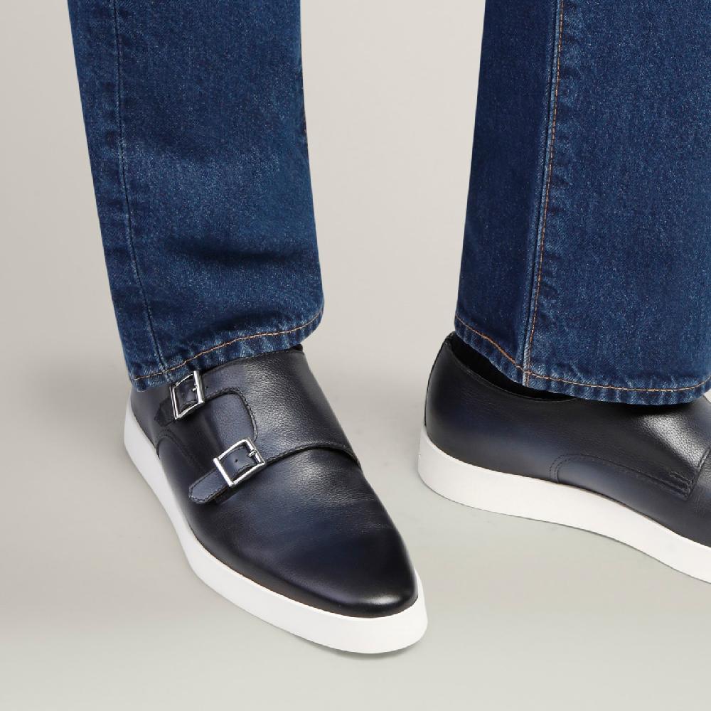 Santoni Doppia Fibbia Da Uomo In Pelle Blu