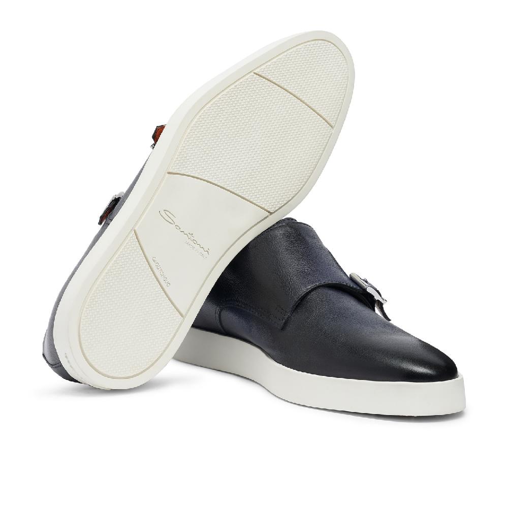 Santoni Doppia Fibbia Da Uomo In Pelle Blu