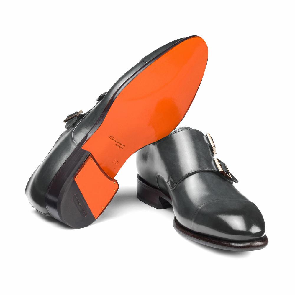 Santoni Doppia Fibbia Da Uomo In Pelle Grigia