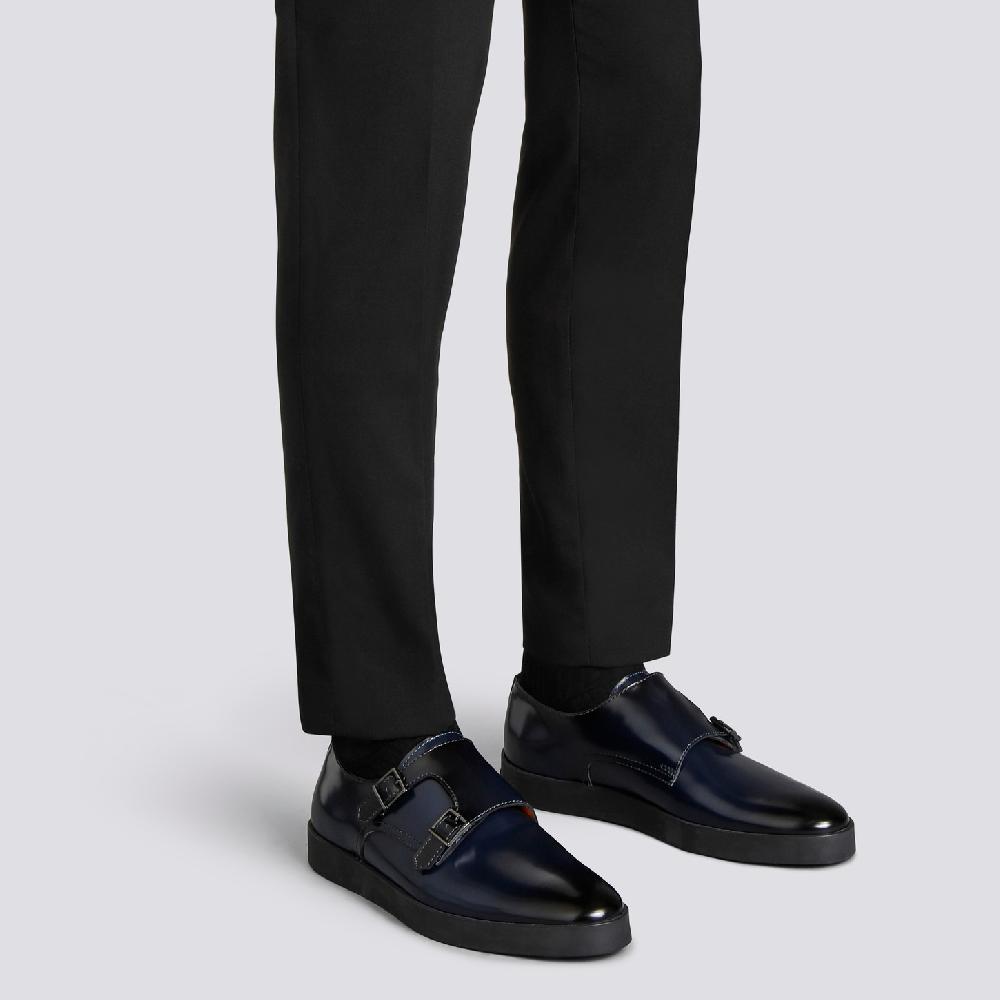 Santoni Doppia Fibbia Da Uomo In Pelle Lucida Blu