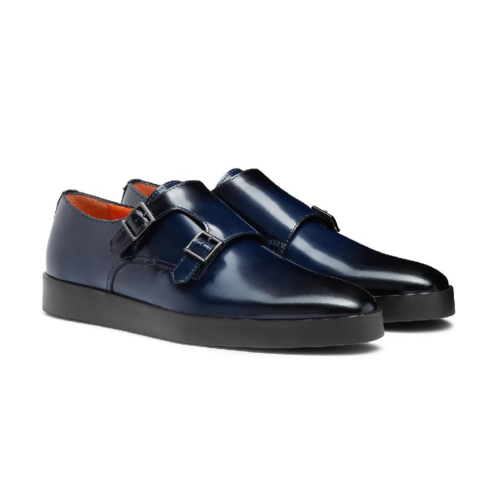Santoni Doppia Fibbia Da Uomo In Pelle Lucida Blu
