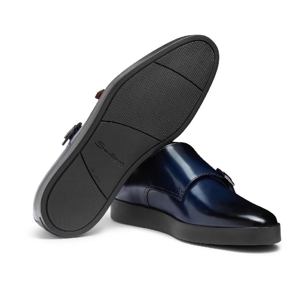 Santoni Doppia Fibbia Da Uomo In Pelle Lucida Blu