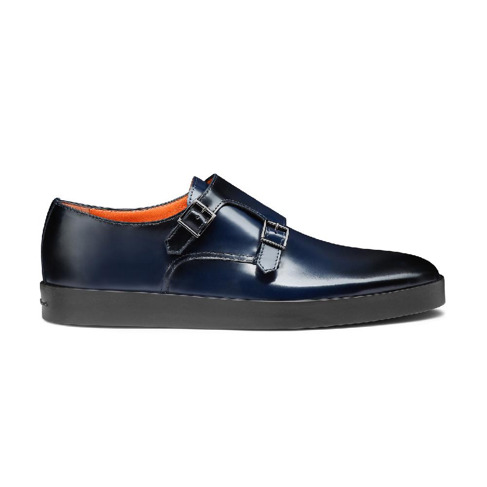 Santoni Doppia fibbia da uomo in pelle lucida blu