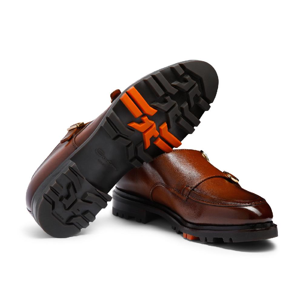 Santoni Doppia Fibbia Da Uomo In Pelle Marrone