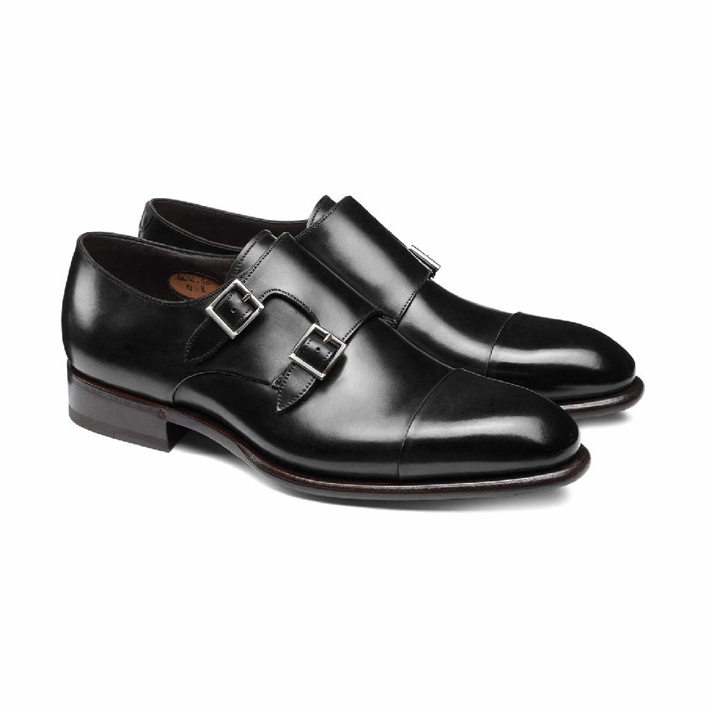 Santoni Doppia Fibbia Da Uomo In Pelle Nera