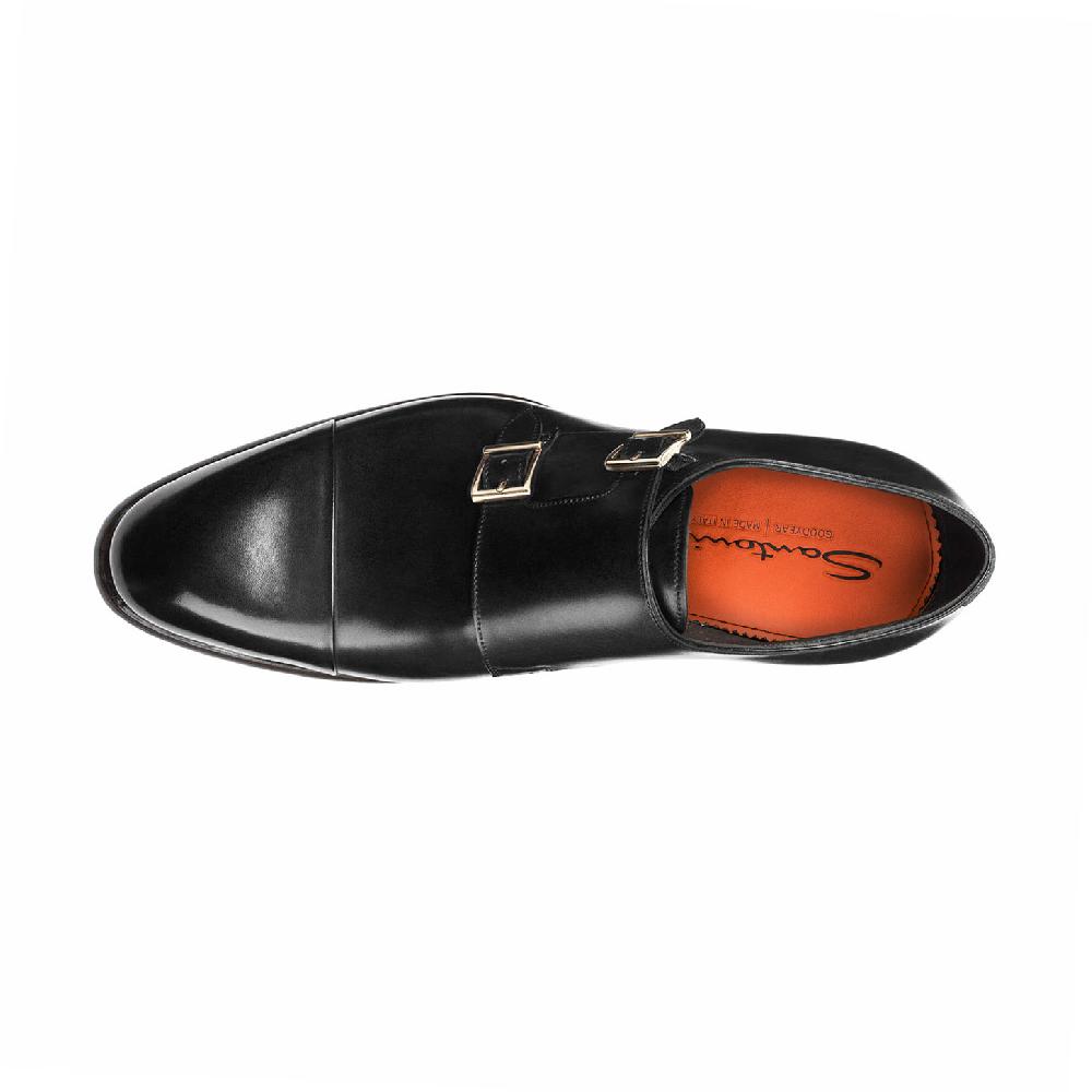 Santoni Doppia Fibbia Da Uomo In Pelle Nera