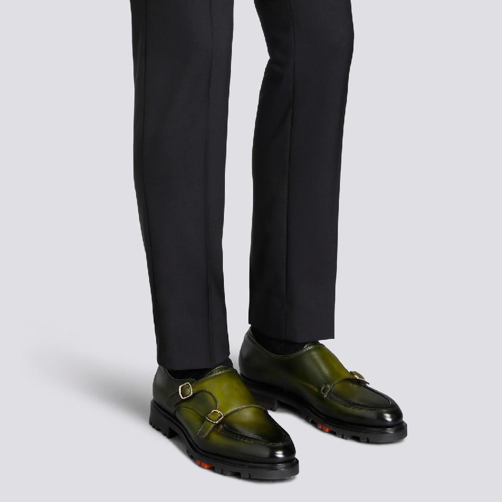 Santoni Doppia Fibbia Da Uomo In Pelle Verde