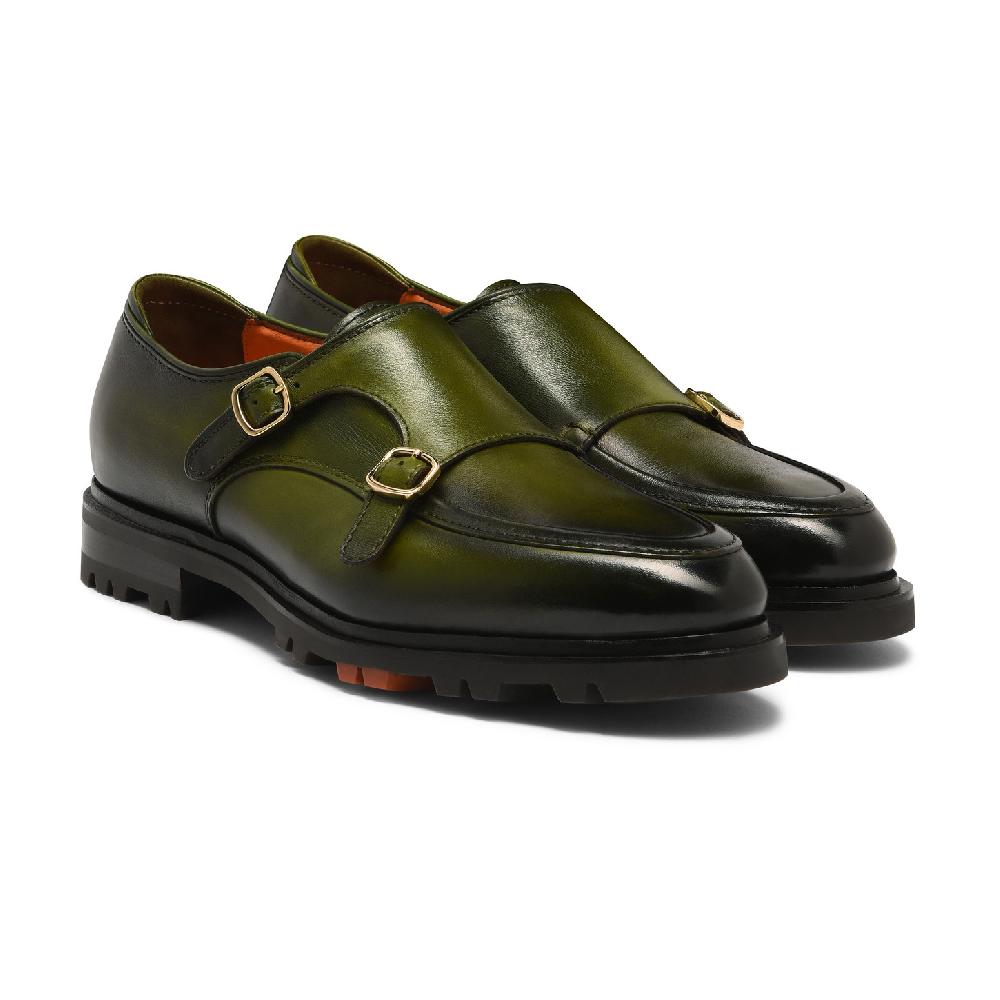 Santoni Doppia Fibbia Da Uomo In Pelle Verde