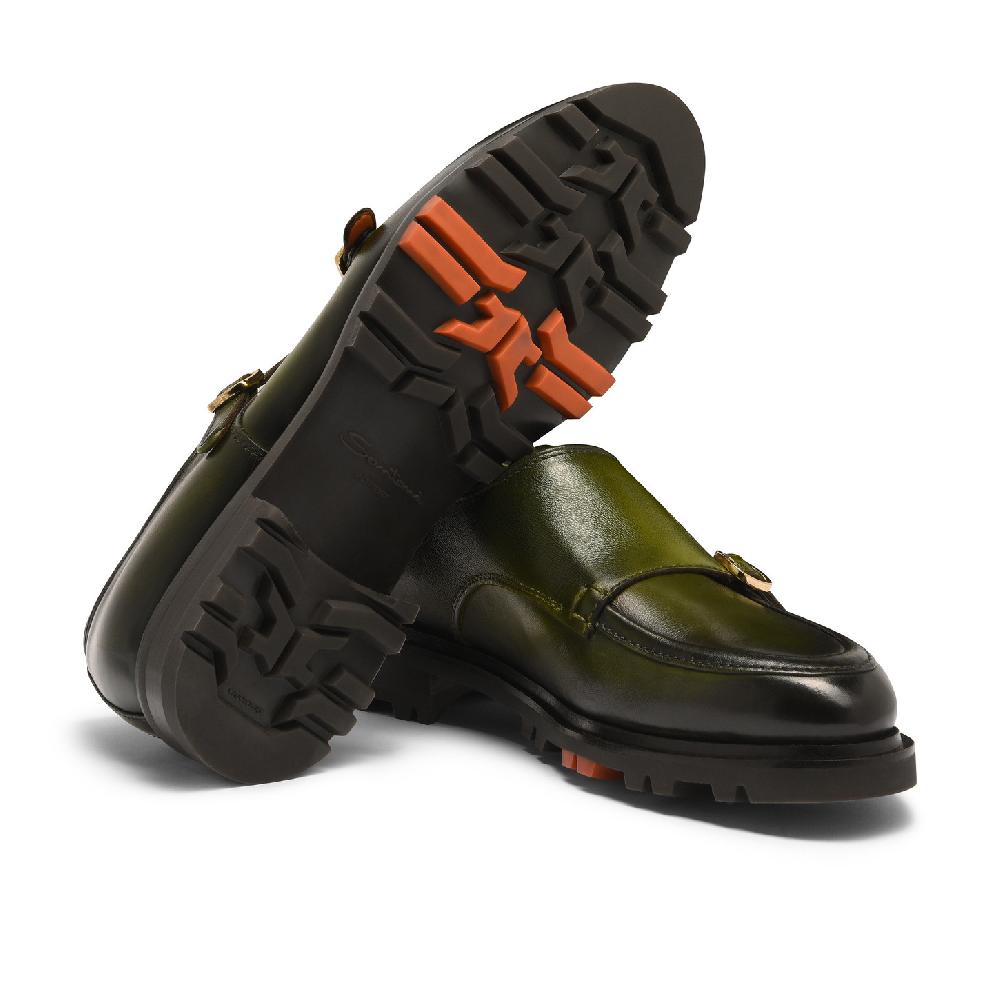 Santoni Doppia Fibbia Da Uomo In Pelle Verde