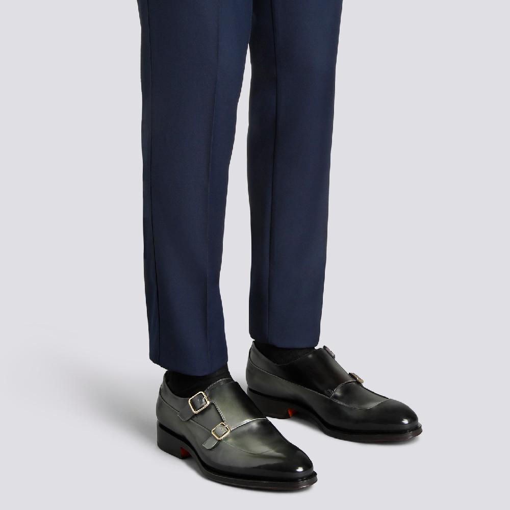 Santoni Doppia Fibbia Da Uomo In Pelle Verde