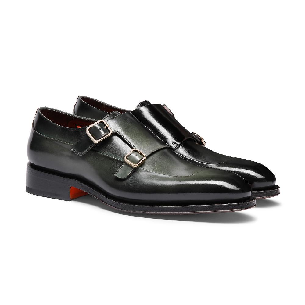 Santoni Doppia Fibbia Da Uomo In Pelle Verde