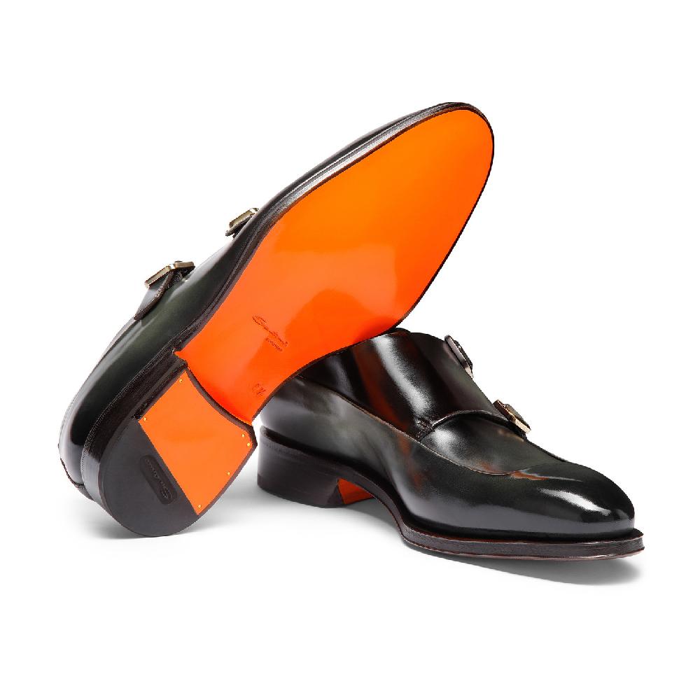 Santoni Doppia Fibbia Da Uomo In Pelle Verde