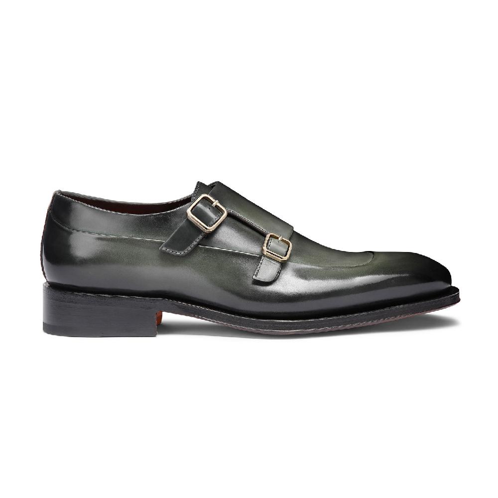 Santoni Doppia fibbia da uomo in pelle verde
