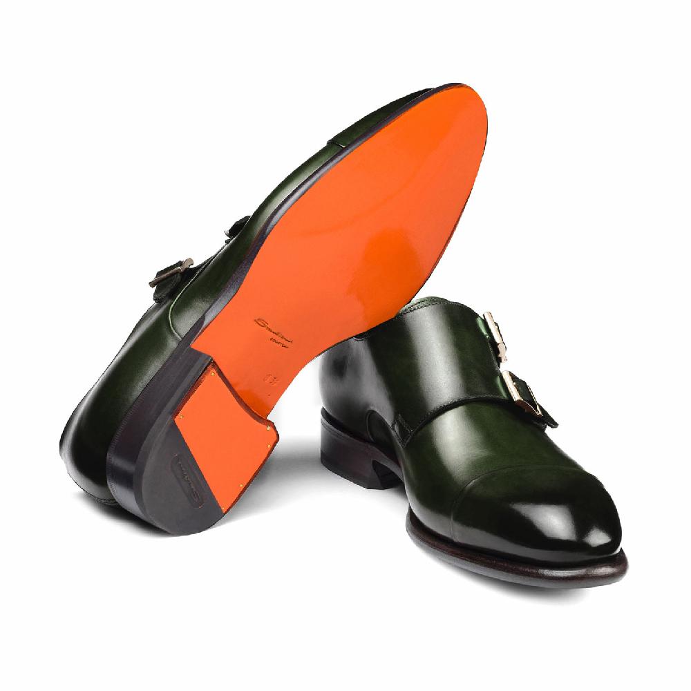 Santoni Doppia Fibbia Da Uomo In Pelle Verde