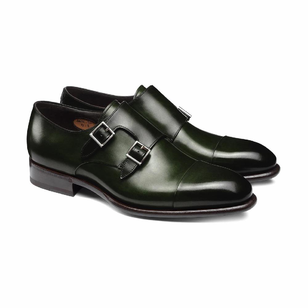 Santoni Doppia Fibbia Da Uomo In Pelle Verde
