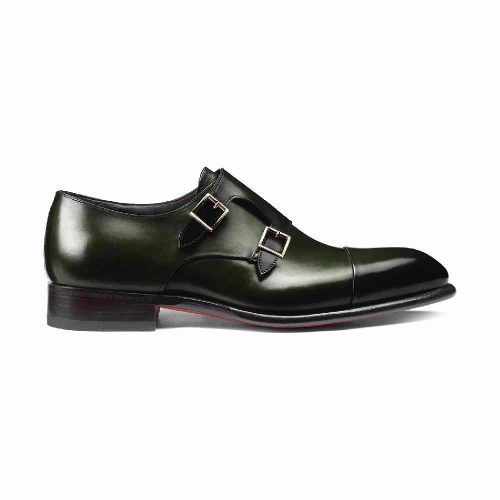 Santoni Doppia fibbia da uomo in pelle verde