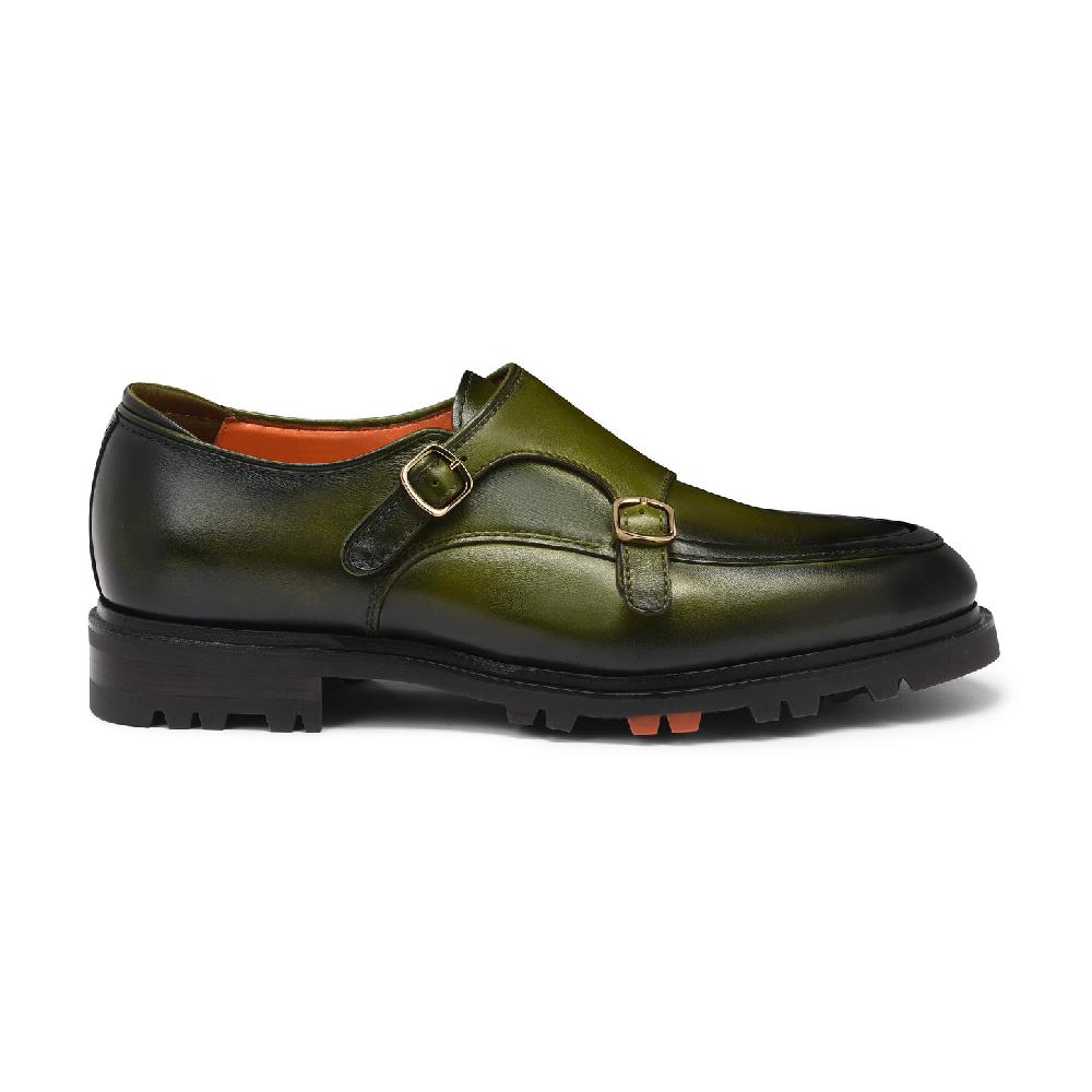 Santoni Doppia fibbia da uomo in pelle verde