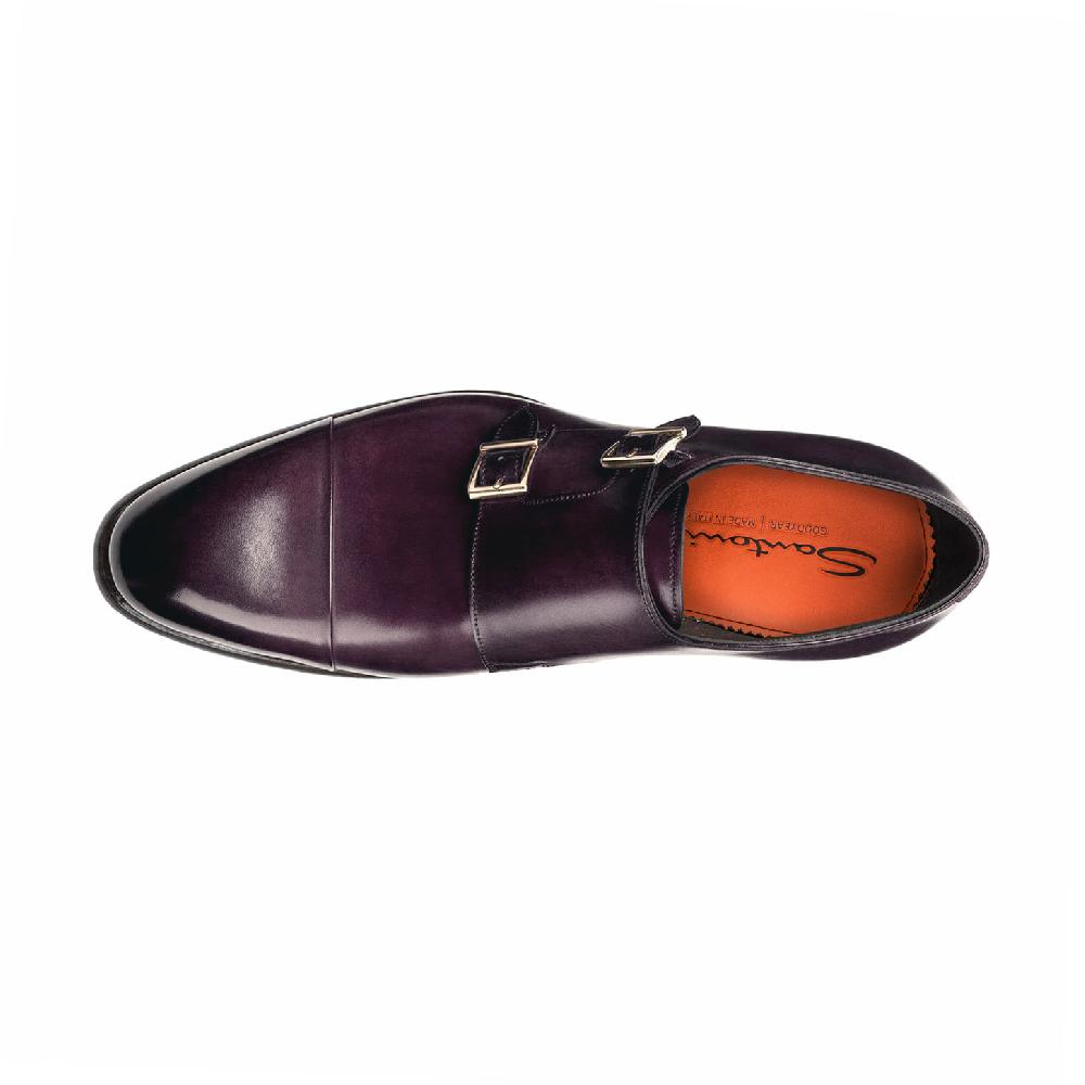 Santoni Doppia Fibbia Da Uomo In Pelle Viola