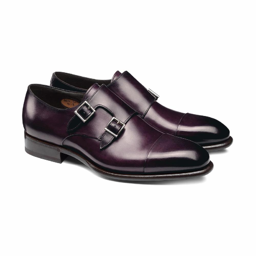Santoni Doppia Fibbia Da Uomo In Pelle Viola