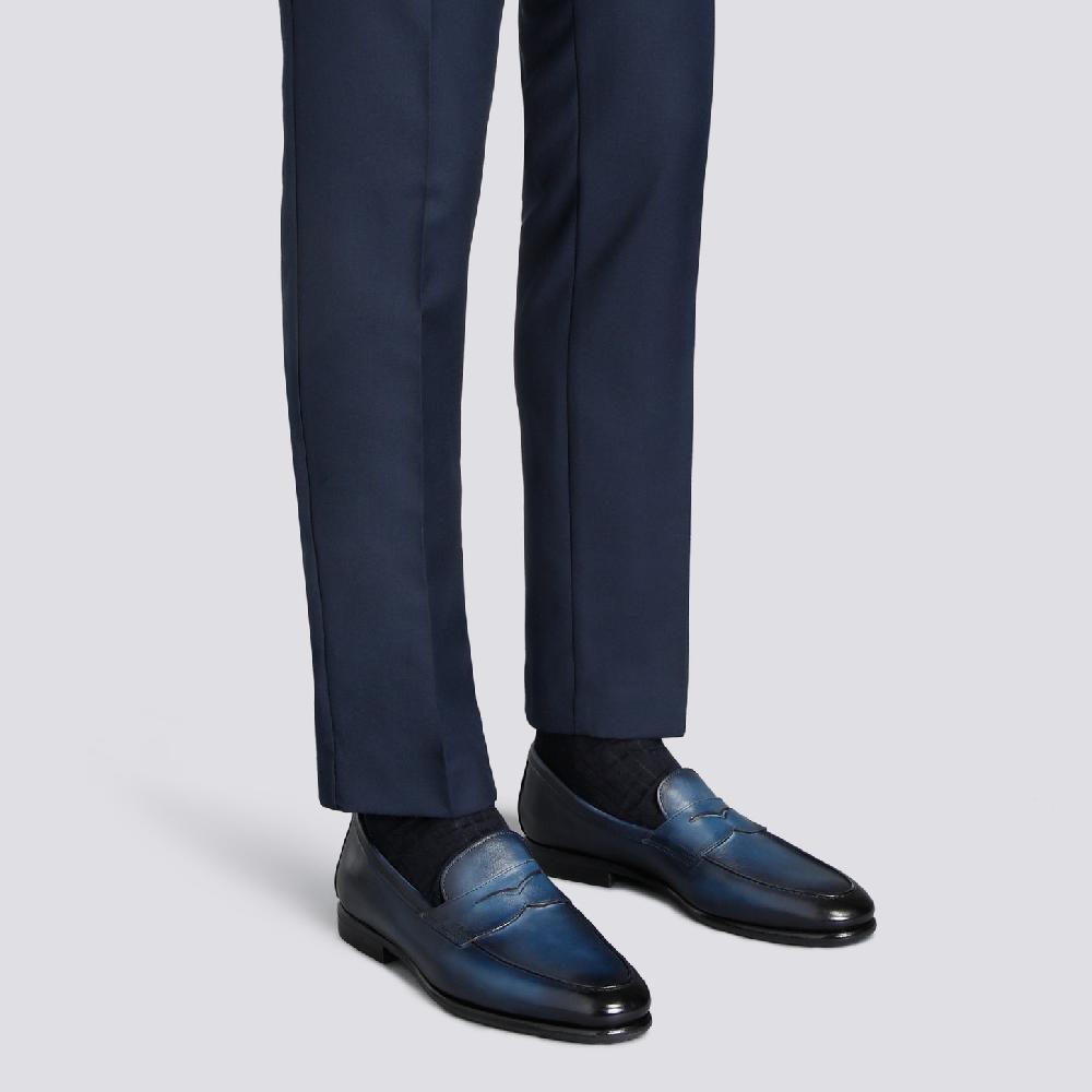 Santoni Mocassino Carlo Da Uomo In Pelle Blu