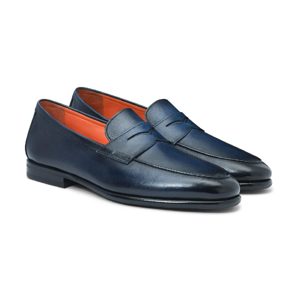 Santoni Mocassino Carlo Da Uomo In Pelle Blu