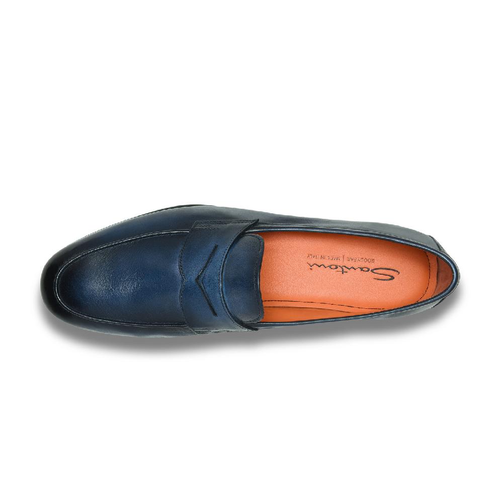 Santoni Mocassino Carlo Da Uomo In Pelle Blu