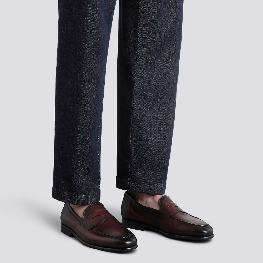 Santoni Mocassino Carlo Da Uomo In Pelle Bordeaux