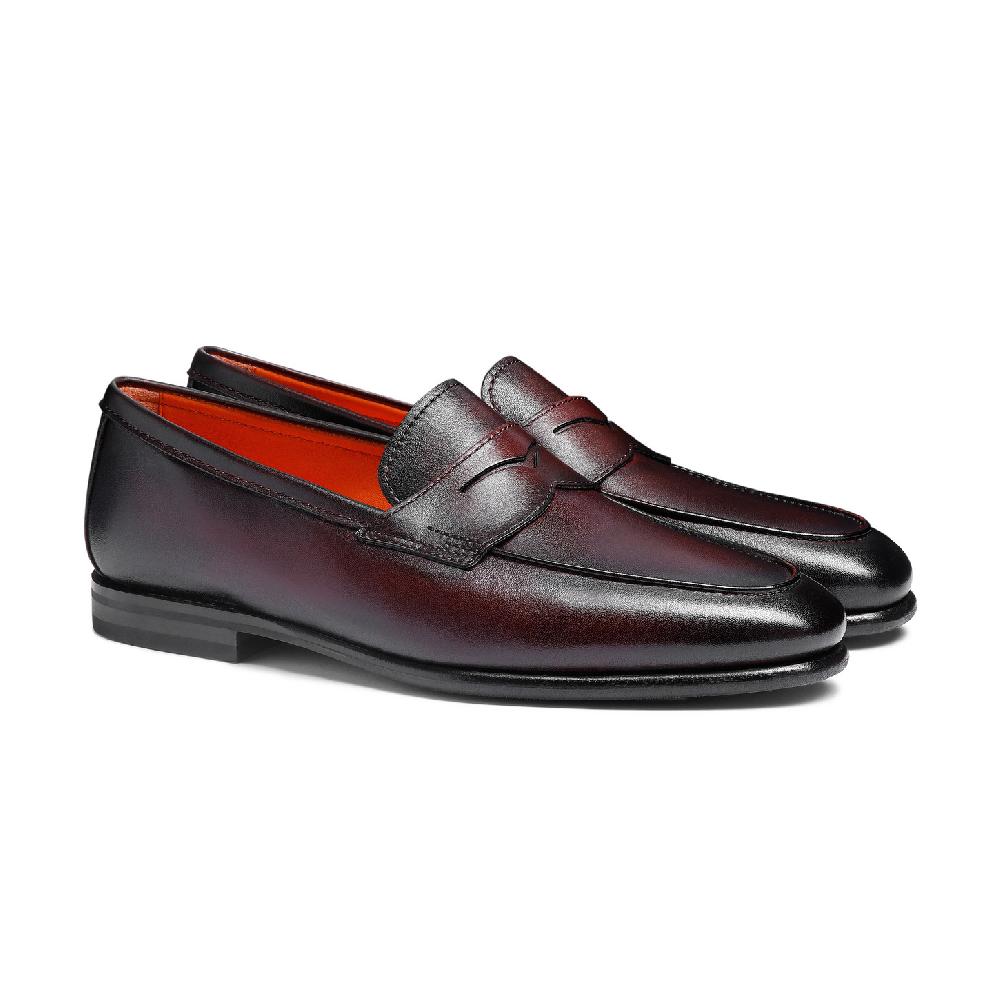 Santoni Mocassino Carlo Da Uomo In Pelle Bordeaux