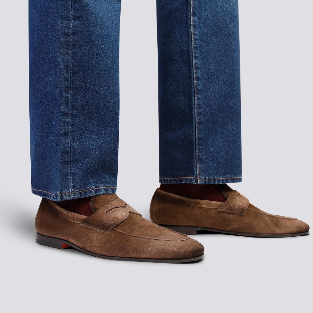 Santoni Mocassino Carlo Da Uomo In Suede Marrone