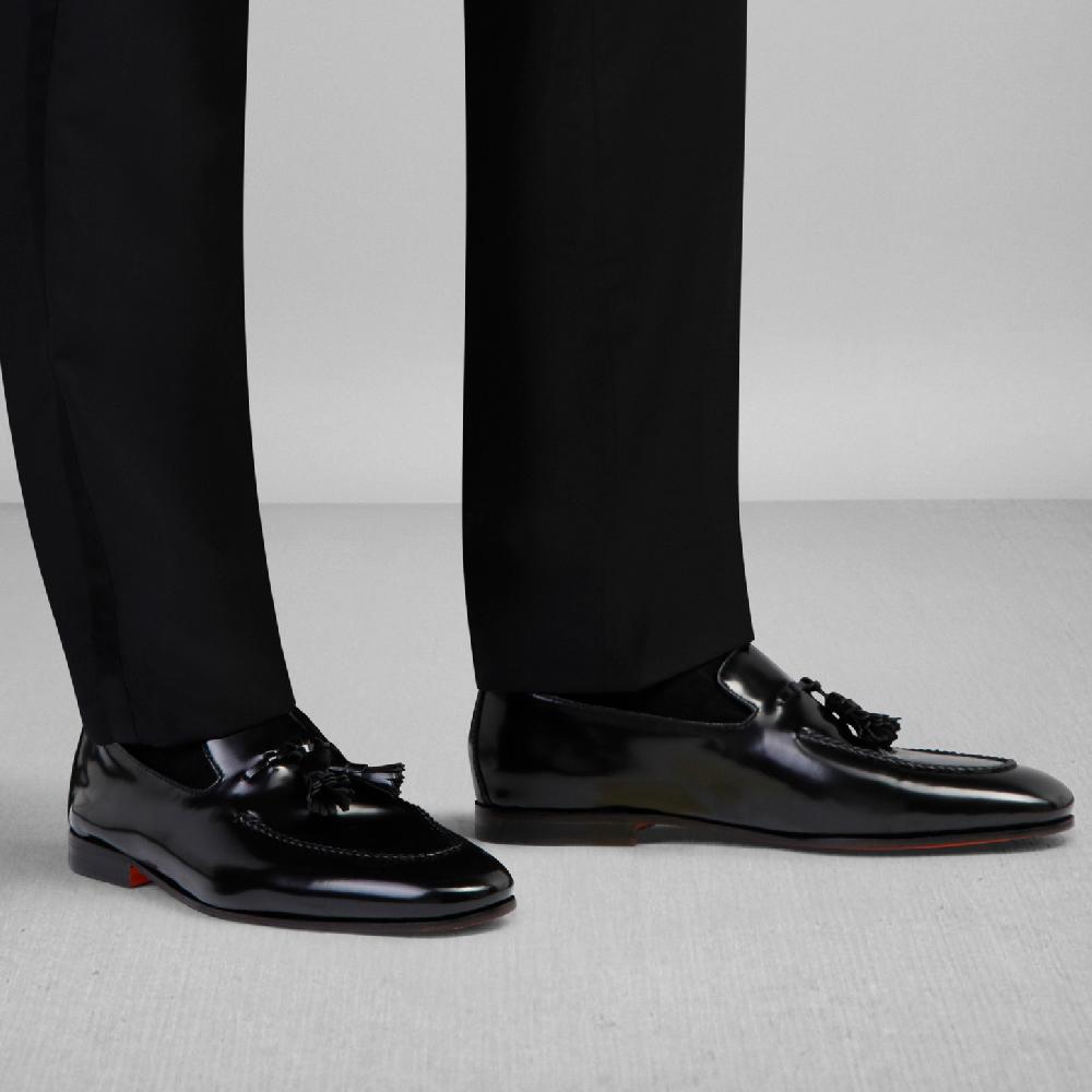 Santoni Mocassino Con Nappe Da Uomo In Pelle Nero