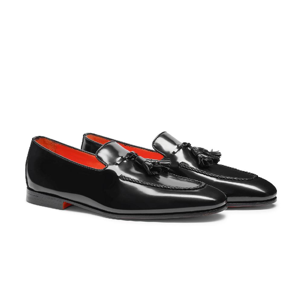 Santoni Mocassino Con Nappe Da Uomo In Pelle Nero