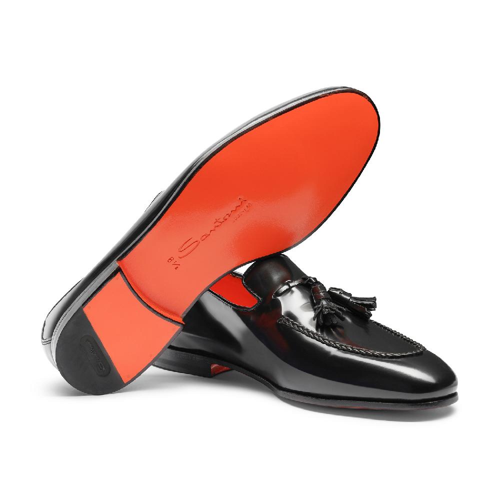 Santoni Mocassino Con Nappe Da Uomo In Pelle Nero