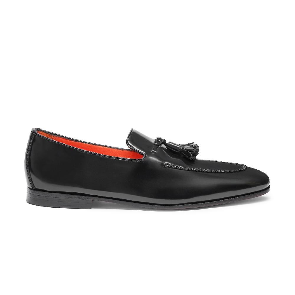 Santoni Mocassino con nappe da uomo in pelle nero