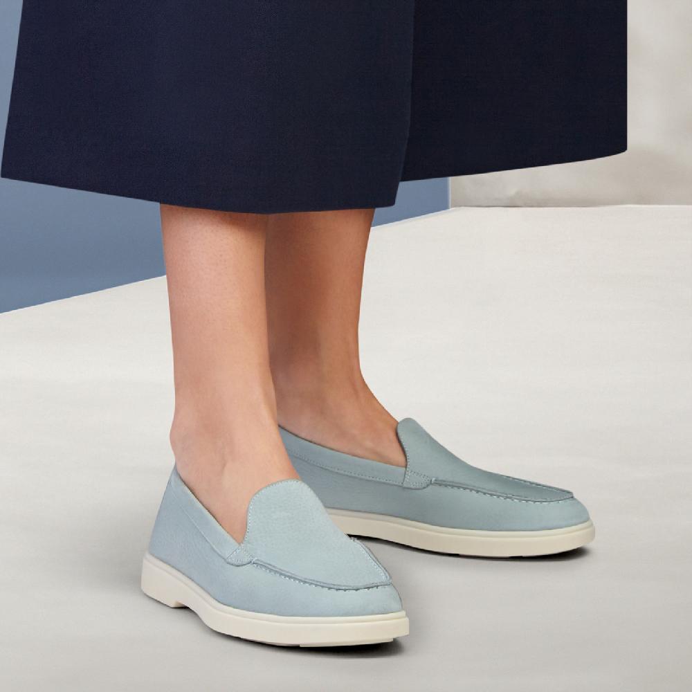 Santoni Mocassino Da Donna In Nabuk Azzurro