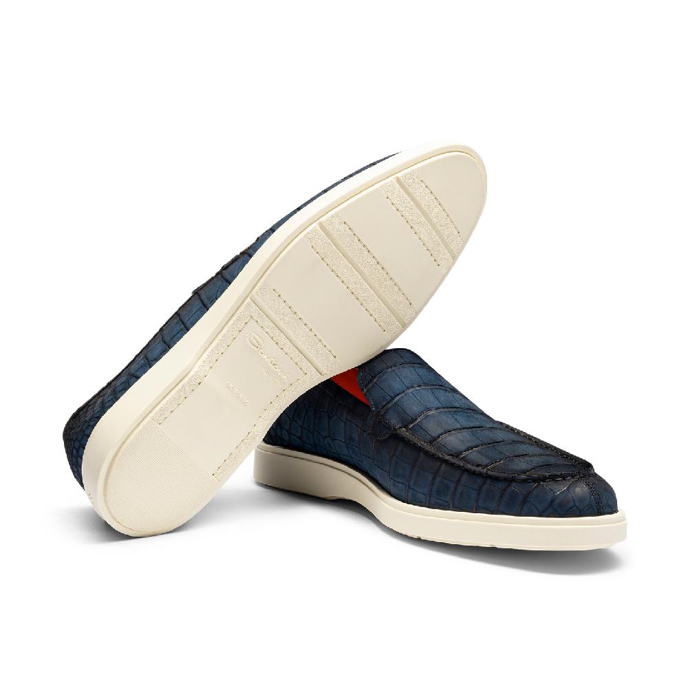 Santoni Mocassino Da Uomo In Alligatore Blu