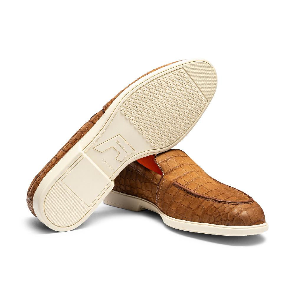 Santoni Mocassino Da Uomo In Alligatore Marrone