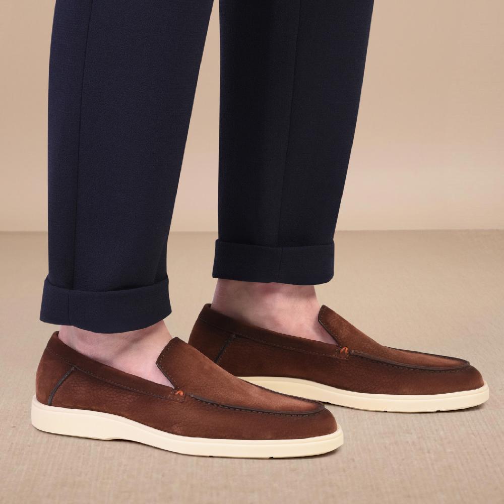 Santoni Mocassino Da Uomo In Nabuk Marrone