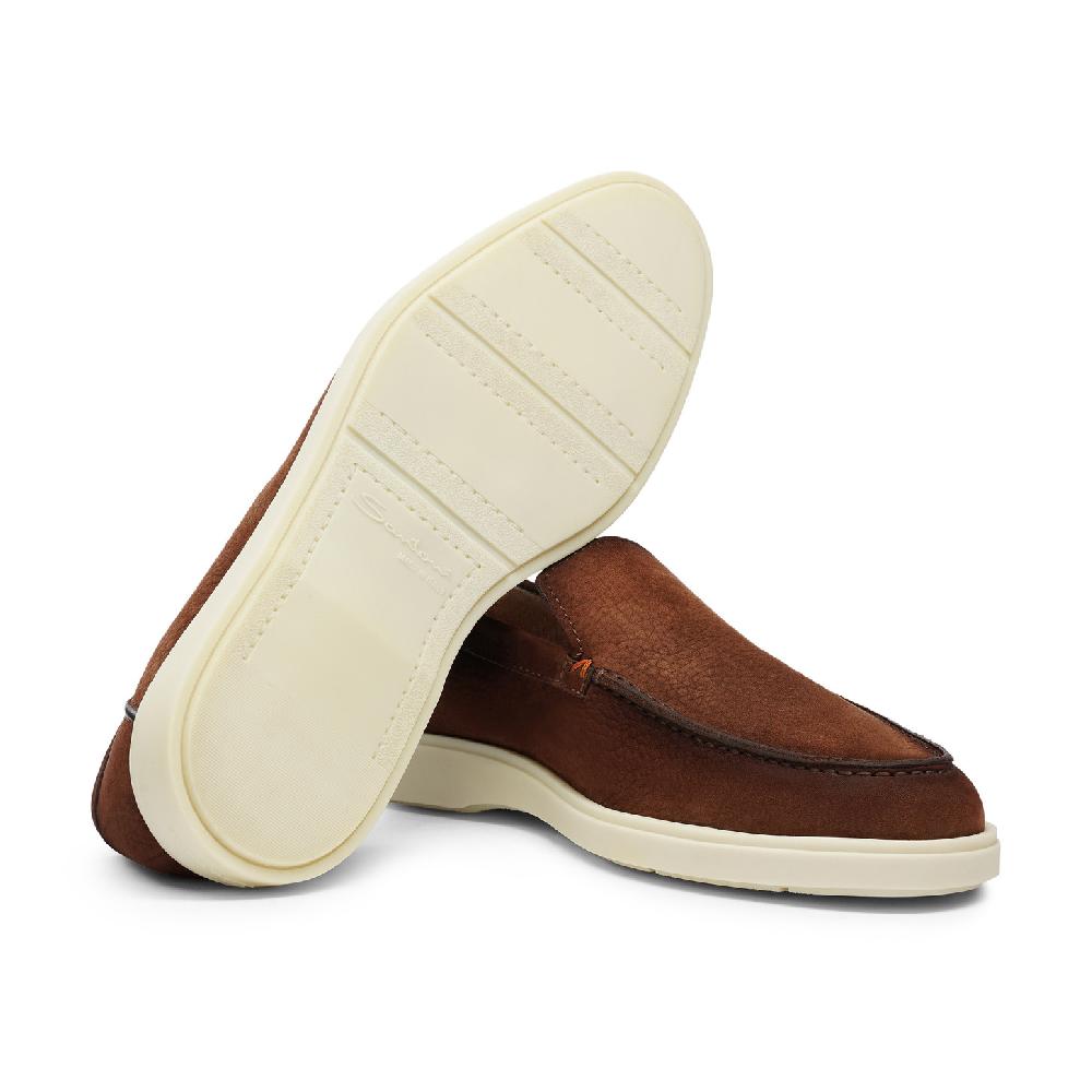 Santoni Mocassino Da Uomo In Nabuk Marrone
