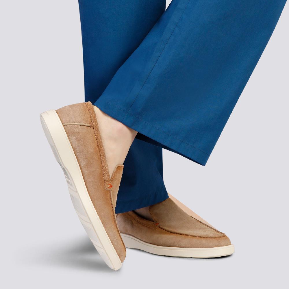 Santoni Mocassino Da Uomo In Suede Beige