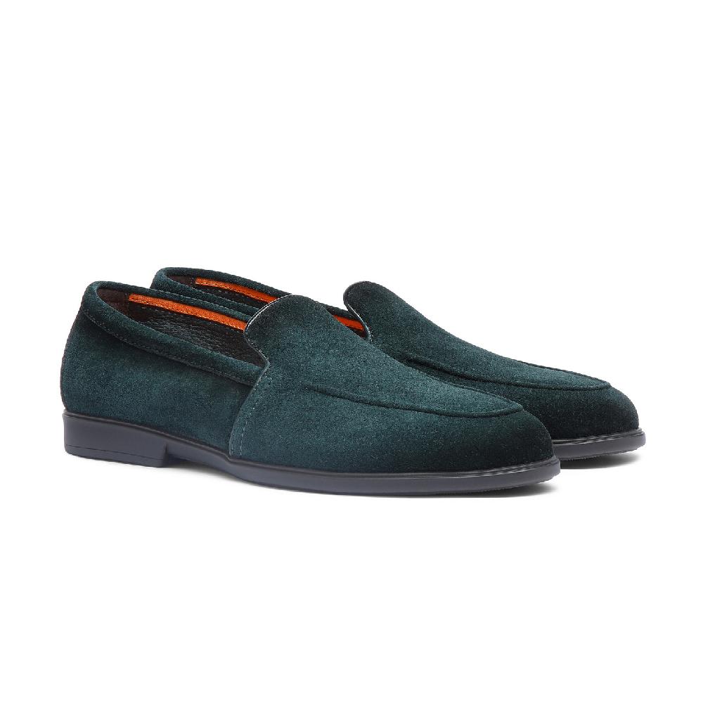 Santoni Mocassino Da Uomo In Suede Verde Scuro
