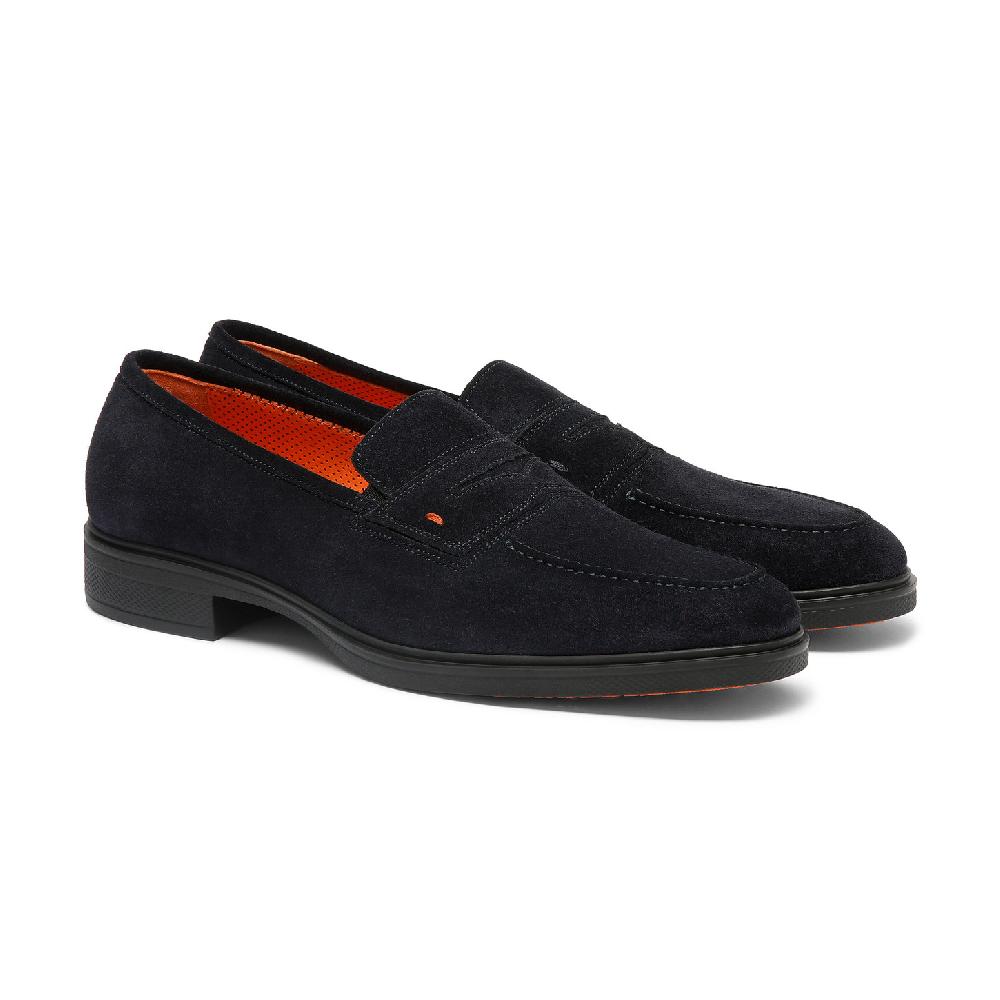 Santoni Mocassino Easy Da Uomo In Suede Blu