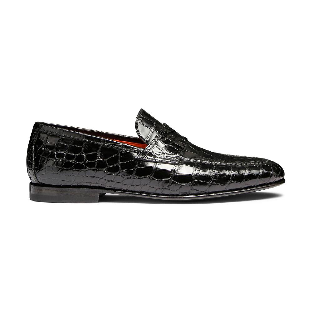 Santoni Mocassino penny da uomo in alligatore nero