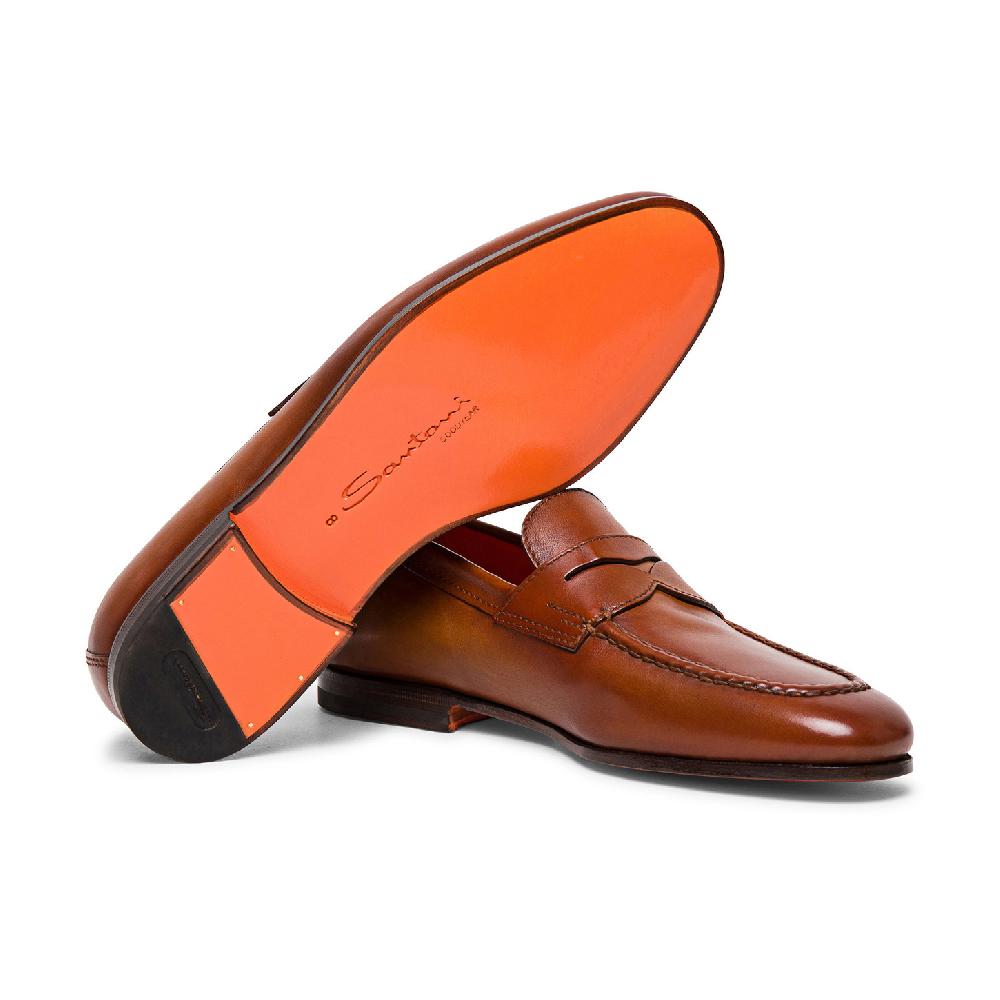 Santoni Mocassino Penny Da Uomo In Pelle Marrone