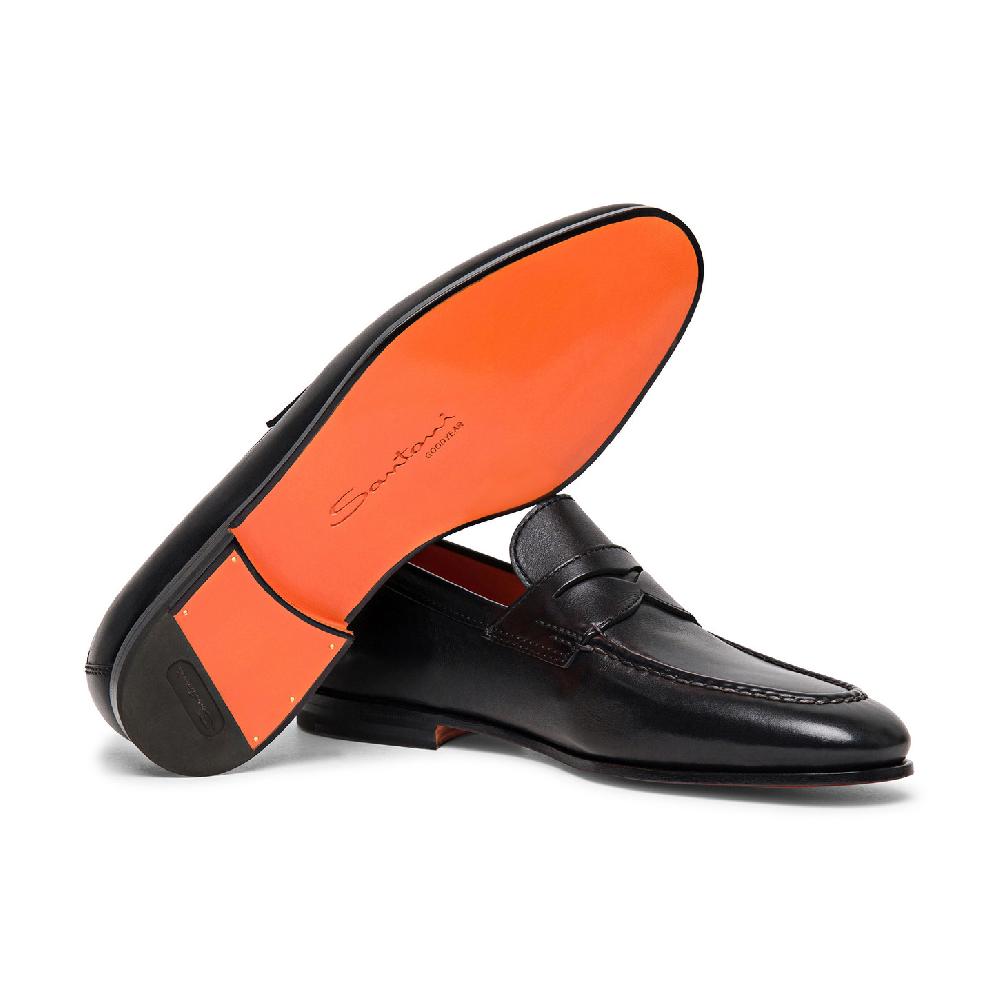 Santoni Mocassino Penny Da Uomo In Pelle Nera