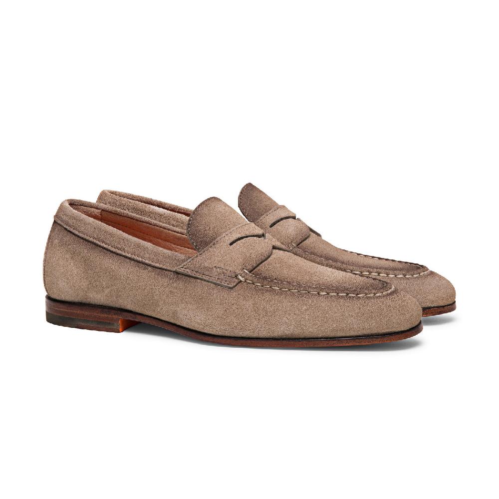 Santoni Mocassino Penny Da Uomo In Suede Beige
