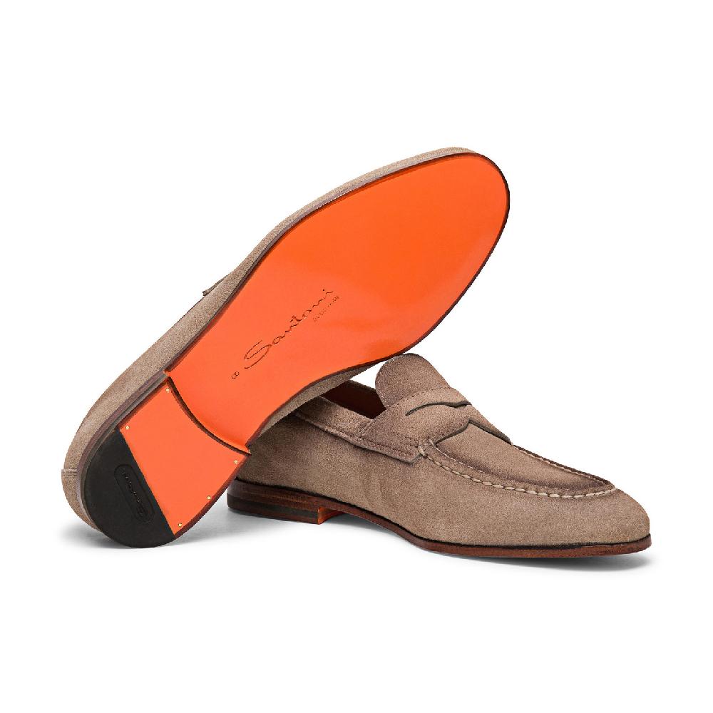 Santoni Mocassino Penny Da Uomo In Suede Beige