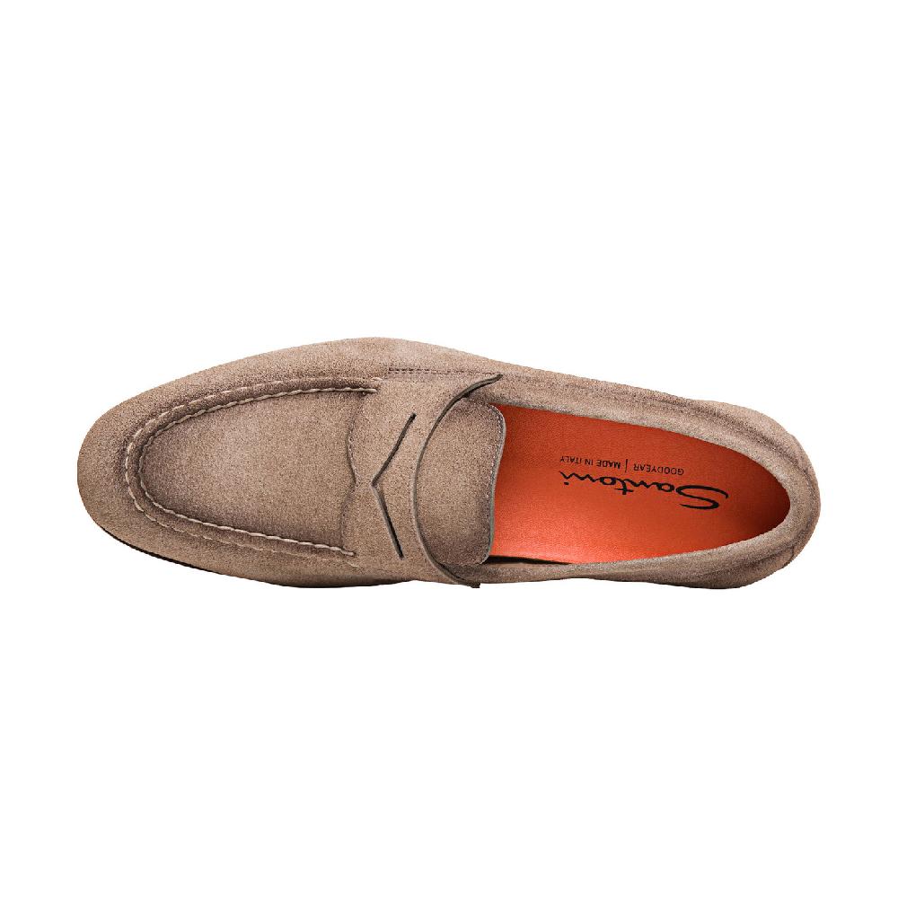 Santoni Mocassino Penny Da Uomo In Suede Beige